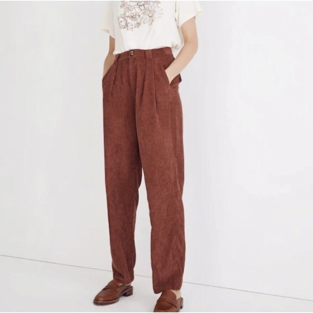 Madewell Size 4 Corduroy High-Rise Tapered Pants in Dusty Redwood - Picture 1 of 8